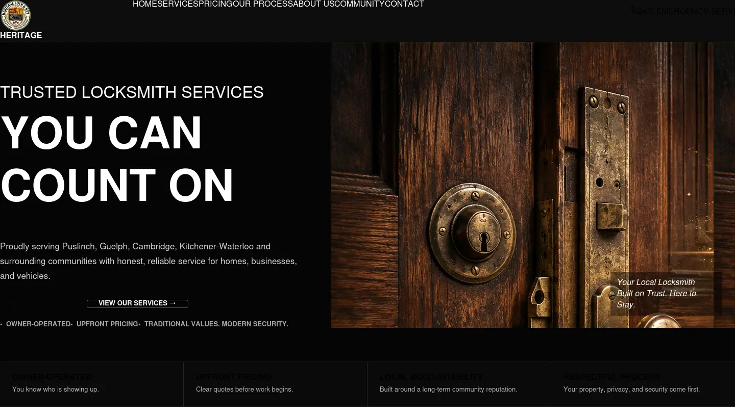 Heritage Lock and Key website homepage